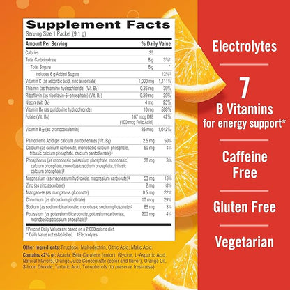 Emergen-C 1000mg Vitamin C Powder for Daily Immune Support Caffeine Free Vitamin C Supplements with Zinc and Manganese, B Vitamins and Electrolytes, Super Orange Flavor - 60 Count/2 Month Supply