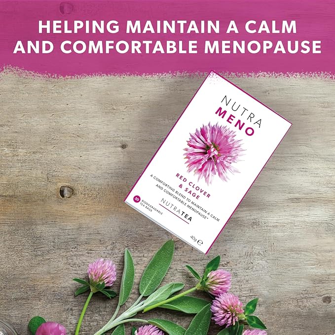 Nutra Tea NutraMeno - Menopause Tea, Red Clover Tea - Perimenopause & Menopause Relief For Women - Includes Red Clover, Sage & Rose - 20 Individually Wrapped Bags - Herbal Infusion (1 Pack)