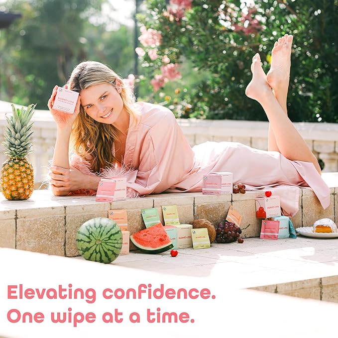Sweetums Sample Size Feminine Wipes For Women, pH Balanced Biodegradable Flavored Intimate Wipes - Pack of 24