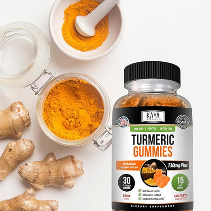 Kaya Naturals Turmeric Supplements Gummies - Pure Nature Turmeric Curcumin -Turmeric Ginger Gummies - 30 Count Gummy - Turmeric with Black Pepper Extract