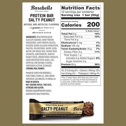Barebells Salty Peanut Protein Bars, 12 Count,Pack of 2-20g Protein, 1g Sugar Snack Bars…