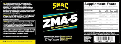 SNAC ZMA-5 Mineral Supplement - Supports Muscle Function, Restful Sleep, Immune Health and Relaxation with Zinc, Vitamin B6, Magnesium and 5-HTP for Sleep, Anxiety, Calmness - 90 Veggie Capsules