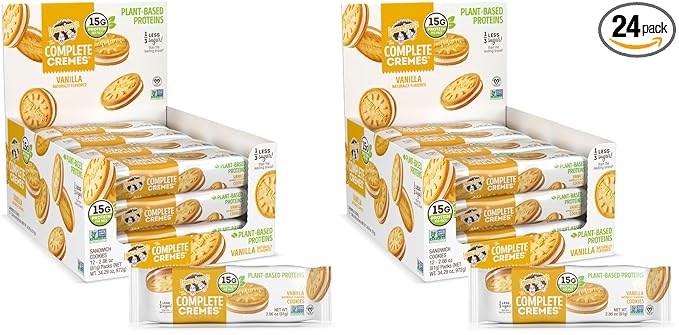 Lenny & Larry's The Complete Cremes®, Sandwich Cookies, Vanilla, Vegan, 5g Plant Protein, 6 Cookies Per Pack (Box of 12), (Pack of 2)
