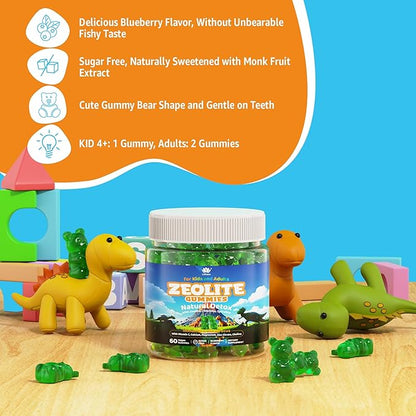 Zeolite Dêtõx for Kids & Adults, Sugar Free Kids Tõxin Dêtõx Gummies w/ Chlorella, Spirulina, Minerals, Choline - Gentle Heavy Mêtâl Dêtõx for Digestive, Immune, Focus, Energy, Bone, Vegan, 120cts