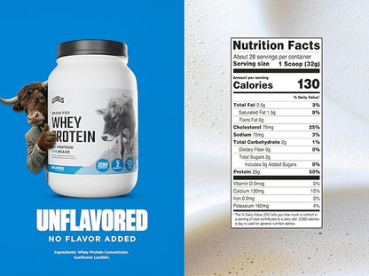 Levels Grass Fed Whey Protein Powder, No Artificials, 25G of Protein, Unflavored, 2LB