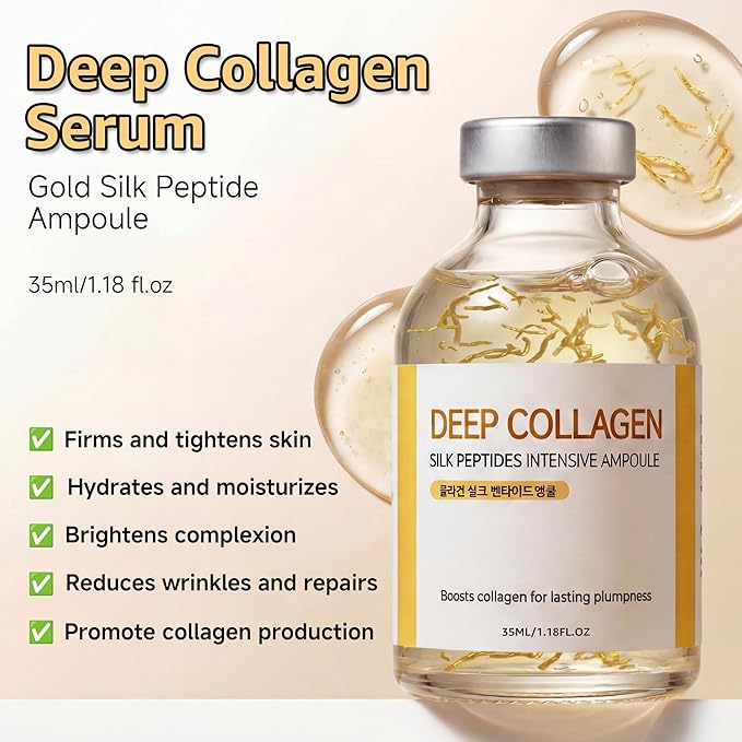 Deep Collagen Serum Silk Peptide Ampoule, Korean Anti Aging Serum for Face with Collagen & Peptide, Moisturizesmproves Elasticity (1.18 Fl.oz / 35ml)