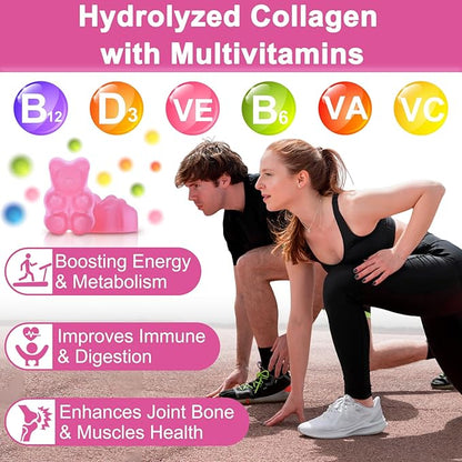 Multi Collagen Peptides Gummies, Type I, II, III, V, X - Hydrolyzed Collagen Peptides with Biotin, Hyaluronic Acid, Supports Healthy Skin, Strong Nails & Thick Hair, 60 Count, 1 Pack