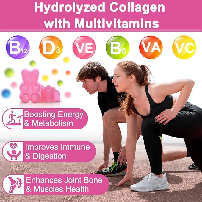 Nature's live Multi Collagen Peptides Gummies, Type I, II, III, V, X - Hydrolyzed Collagen Peptides with Biotin, Hyaluronic Acid, Supports Healthy Skin, Strong Nails & Thick Hair, 60 Count, 2 Pack