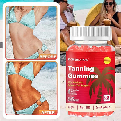 Tanning Gummies for Women, 2 Pack, Daily Skin Support Supplement, Sugar Free | Astaxanthin, L-tyrosine, Lycopene, Vitamin A | Radiant Skin & Antioxidant Support | Vegan, Non-GMO, 60 Servings