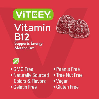 VITEEY Vitamin B12 Gummies - Cognitive Support and Energy Gummies - Vegan, Gelatin Free, Gluten Free - 60 Count
