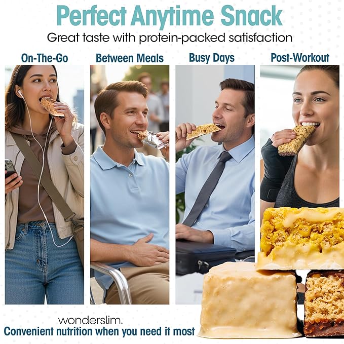 Wonderslim High Fiber Protein Bars, Variety Pack | 15g Protein, 8g Fiber | Low Sugar, Low Carb | Healthy Indulgence | Satisfying, Supports Energy & On-the-Go Convenience, 7 Pack