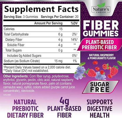 Fiber Gummies 4g Per Serving - Sugar Free Fiber Gummy Supplement for Adults, Daily Prebiotic Gummy Digestive Support - Plant Based Chews, Prebiotics Supports Regularity & Digestion - 60 Gummies