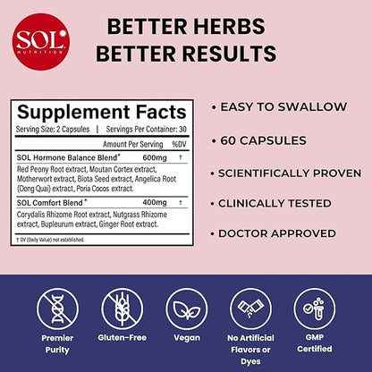 Ease the Flow - PMS Support, Menstrual Relief, PMDD Supplements, Period Relief Products, Eases Bloating & Mood Swings, Vitamins B6 & B8, 60 Easy-to-Swallow Capsules