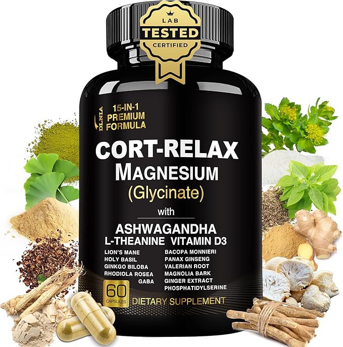 Super Calm Cortisol Supplements for Women & Men with Magnesium Glycinate, Ashwagandha, L-Theanine, Phosphatidylserine, Ginkgo & Lions Mane for Calm, Focus, Mental Clarity, Relaxation, Sleep, Energy