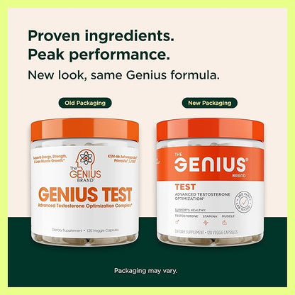 Genius Test, Advanced Testosterone Booster for Men - Natural Stamina, Endurance, Energy & Strength Enhancing Supplement - Lean Muscle Builder, Brain & Libido Support Male Supplements, 120 Veggie Pills