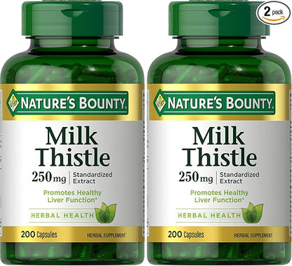 Nature's Bounty Milk Thistle Capsules, Traditionally Used for Liver Health, Herbal Supplement, 250 mg per Serving, 200 Count (Pack of 2)