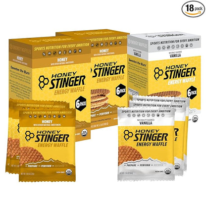 Honey Stinger Organic Energy Waffle Variety Pack of 18, 12 Honey Waffles and 6 Vanilla, Nutritious Stroopwafel Snack for Exercise, Endurance and Performance
