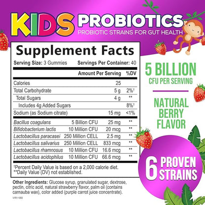 Probiotic for Kids - Natural Immune Support & Digestive Health Supplement - Nature's Daily Children's Probiotic Gummy for Ages 4+ Vegan, Gluten, Soy & Dairy Free - Berry Flavored - 120 Gummies