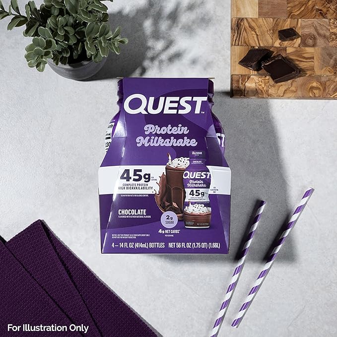 Quest Nutrition Chocolate Protein Shake, 45g Protein, 2g Sugar, 4g Net Carbs, Ready to Drink, Gluten Free, 4 Count