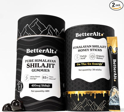 Better Alt Ultimate Power Up Duo | Shilajit Gummies + Shilajit Gold+ Honey Sticks | 3rd-Party Lab Tested | 1 Month Pack - Helps Boost Energy