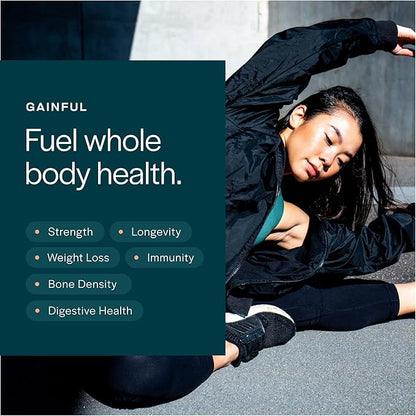 Gainful Collagen Whey Protein Powder, 21g Protein per Serving, Unflavored, Supports Muscle Recovery, Joint Health, and Skin Hydration with Grass-Fed Collagen Peptides, Vitamin C, 14 Servings