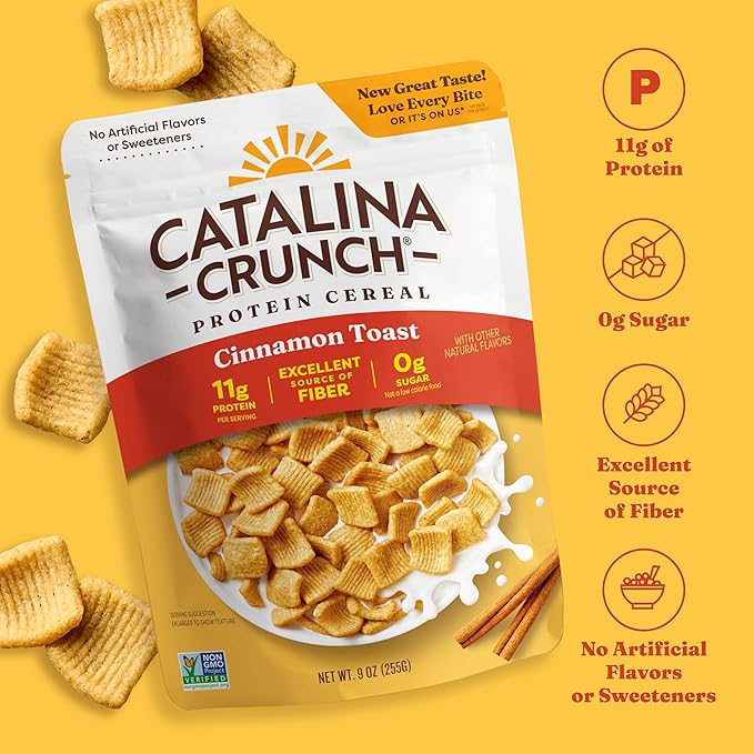 Catalina Crunch Protein Cereal | Sugar Free Breakfast Cereal with 11g of Protein | Gluten Free, Keto Friendly | Cinnamon Toast - 9 oz. Bag (Pack of 1)