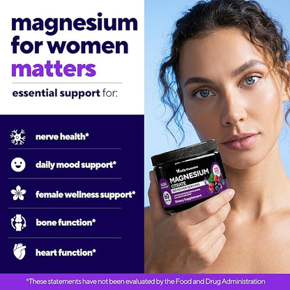 Magnesium Gummies for Women 200 mg – High Absorption Magnesium Citrate Gummies – Chewable Supplement for Adults to Support Normal Nerve, Bone & Heart Function – Vegan Chews, 60 Count