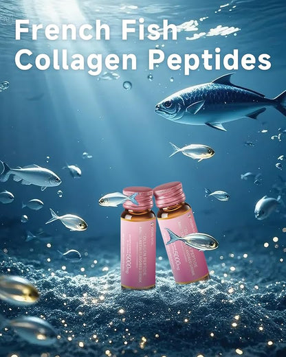 Ageless Beauty Marine Collagen Drink, Liquid Collagen from Franch with 5,000mg Hydrolyzed Collagen, Korean Collagen Tripeptide and Skipjack Elastin Peptide, Supports Skin, Less Wrinkles (2 Pack)