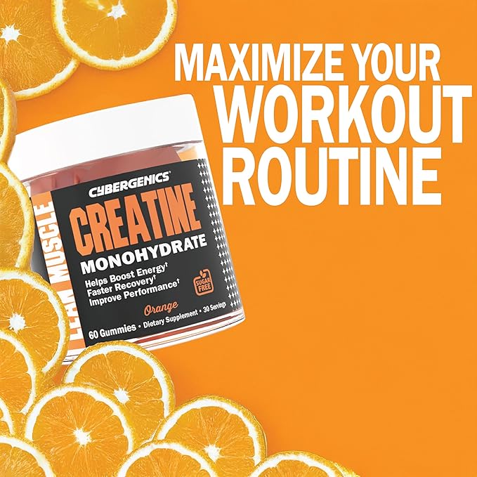 Creatine Monohydrate Gummies, Pure Creatine, Supports Muscle Recovery, Improve Performance and Strength, Gluten Free, 60 Servings, Orange Flavor