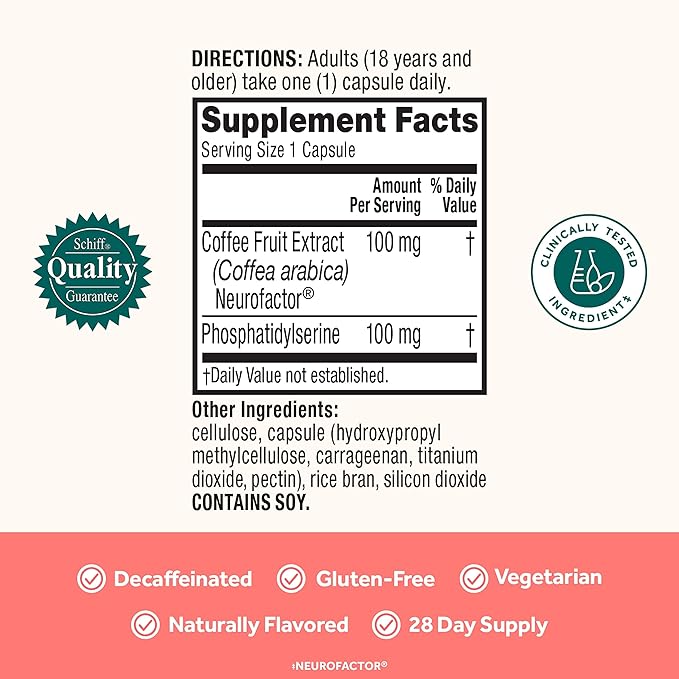 NEURIVA Original Decaffeinated Clinically Tested Nootropic Brain Supplement for Memory,Focus & Concentration,NeuroFactor & Phosphatidylserine,28ct Capsules,(Pack of 2)