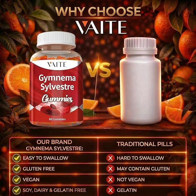 VAITE Gymnema Sylvestre Supplements 600mg – 20:1 Leaf Extract Gummies, Non-GMO, Gluten-Free, Vegan-Friendly, Made with Plant-Based Ingredients, with Antioxidant Properties, 60 Chewable Gummies