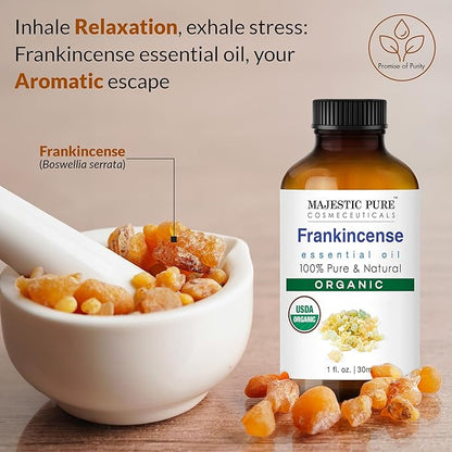 Majestic Pure Organic Frankincense Essential Oil with Glass Dropper - 1 Fl Oz - 100% Pure and Natural Frankincense Oil - Premium Grade Essential Oils for Diffuser, Aromatherapy, Soap and Candle Making