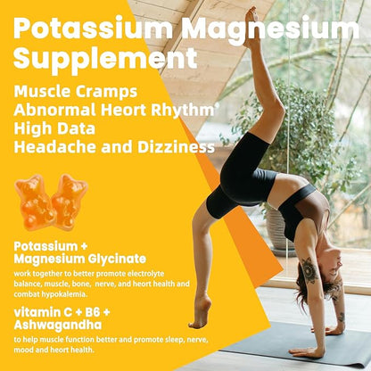 Potassium Magnesium Gummies - High Absorption Magnesium Glycinate & Potassium Citrate Plus Omega 3, B6, D3, K2 & Calcium - Chewable Gummy for Leg Cramps, Immunity & Energy Orange 120 Gummies