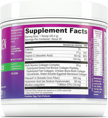 Multi Collagen Probiotics for Women Prebiotics Protein Powder | 20g Collagen Peptides Hyaluronic Acid Vitamin C & Fibersol Prebiotic Support Skin Elasticity Digestion Gut Health Unflavored 20 Servings