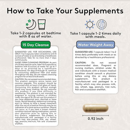 Youth & Tonic Water & Waste Reset – Water Weight Away & 15 Day Cleanse Pills for Digestive Cleanse, Fluid Retention, Colon Cleanser, Gut Detox & Bloating Support for Women & Men – 90 Capsules