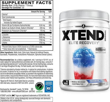 Xtend Original BCAA Powder, 7g BCAAs and 2.5g L-Glutamine for Muscle Recovery Hydration and Lean Muscle, Sugar Free Intra and Post Workout Drink with Electrolytes, Freedom Ice, 30 Servings