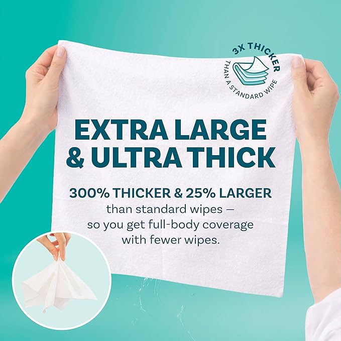 Extra Large Bath Wipes for Adults No Rinse - 120 Disposable Body Cleansing Cloths for Men, Women & Elderly - Great for Gym, Camping, Post Surgery