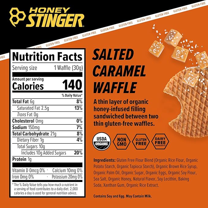 Honey Stinger Organic & Gluten Free Energy Waffle Variety Pack of 18, 12 Salted Caramel and 6 Cookies & Cream Waffles, Nutritious Stroopwafel Snack for Exercise, Endurance and Performance