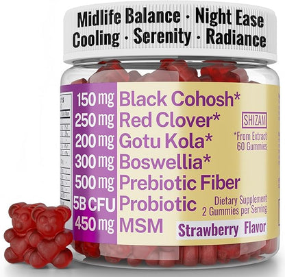 Boswellia Serrata Black Cohosh Gotu Kola Red Clover Extract Complex Gummies w. Probiotic Fiber (Chicory Root Inulin) MSM Methylsulfonylmethane, Supplement Alt for Organic Powder Capsules Tincture