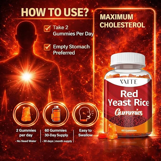 Red Yeast Rice with CoQ10 Gummies - 1200 mg RYR Synergy Plant-Based Supplement with Coenzyme Q10, Non-GMO, Citrinin-Free, No Artificial Additives, Supports Vitality, Endurance & Energy – 60 Gummies