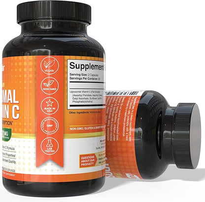 NutriFlair Liposomal Vitamin C 1700mg, 180 Capsules - High Absorption, Fat Soluble VIT C, Higher Bioavailability Immune System Support & Collagen Booster, Non-GMO, Vegan Pills