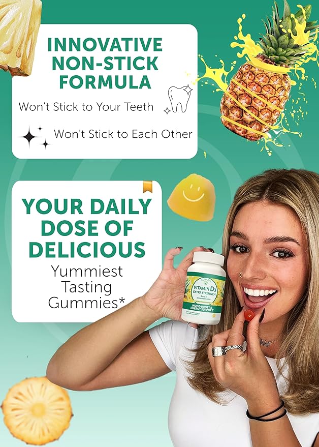 Lunakai USA Made Vitamin D3 Gummies 2000 IU - Non-GMO, Gluten-Free Vitamin D Gummies for Women & Men - Bone, Immune & Energy Support, 60ct, 3 Pack