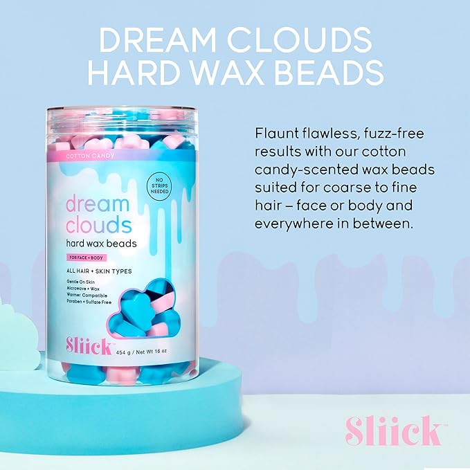 Sliick Hard Wax Beads for Hair Removal, Dream Clouds - DIY At-Home Wax Beads for Face, Body & Sensitive Skin, No-Strip Formula, 16 oz