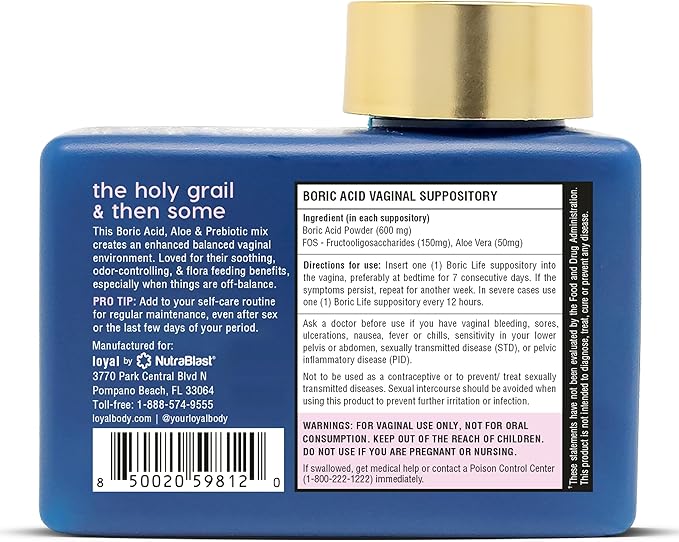 Loyal Boric Life Plus - Boric Acid Suppositories with Aloe & FOS - Supports Odor Control - Soothes Discomfort - Maintains Intimate Flora - Made in USA (30 Count)
