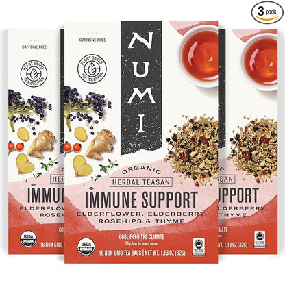 Numi Organic Immune Support Herbal Tea – 48 Herbal Tea Bags – Caffeine Free Blend with Elderflower Elderberry Rosehip & Thyme for Daily Immune Wellness & Comfort