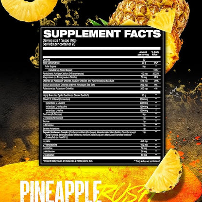 HOSSTILE Intra[R3] Intra Workout Powder, EAA & BCAA Drink with Carbs, Enhance Energy & Endurance, Build Lean Muscle & Improve Recovery, Pineapple Rush, 20 Servings