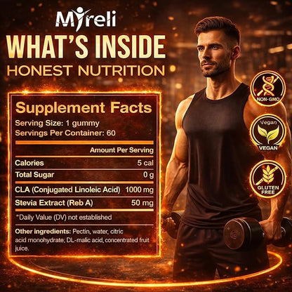CLA 1000mg Vegan Gummies for Men and Woman 1000mg - 60 Vegan Conjugated Linoleic Acid Chews for Lean Body Support & Caloric Regulation, Resistance Supplement Chews for Muscle, Sugar-Free, Non-GMO