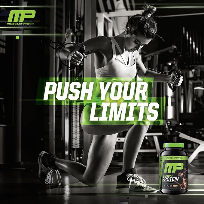 Muscle Pharm Combat Protein Powder, Chocolate Milk Flavor, Fuels Muscles for Productive Workouts, 5 Protein Sources Including Whey Protein Isolate & Egg Albumin, Gluten Free, 2 lb, 24 Servings
