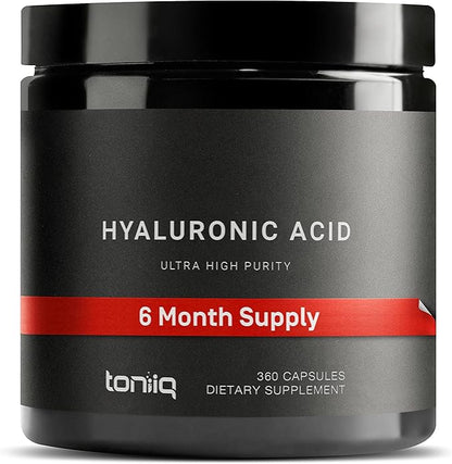 Toniiq Hyaluronic Acid Supplements – Lab Tested 95% Ultra High Purity – Fermented and Bioavailable with Vitamin C – Third Party Lab Tested – 360 Capsules