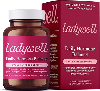 Ladywell Daily Hormone Balance Capsules | Natural Cycle Support for Women | Supports Mood, Bloating, Cramps, Skin Health & Cravings | with Chasteberry, B Vitamins, Ashwagandha, Saffron & More | 60 Ct